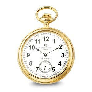 Charles Hubert Gold-Tone Plated Stainless Open Face 50mm Pocket Watch